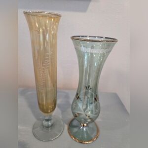 Royal Limited Egyptian Collection Etched Crystal Etched Gold Rim Bud Vases Green